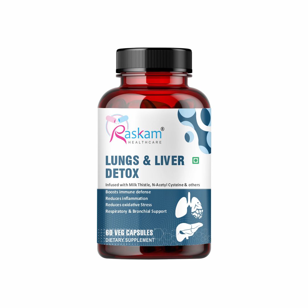 Raskam Lungs & Liver Detox Supplement | Milk Thistle & N-Acetyl Cysteine, Immune Support | 60 Veg Capsules