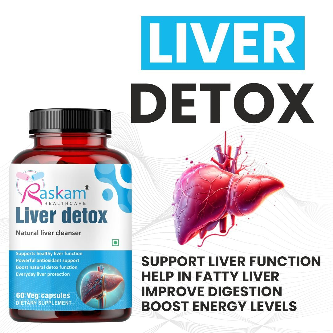 Raskam Liver Detox - 100 Capsules Natural Detoxification Formula - Digestive Enzymes - Supports Liver - Fit Health Fatty Liver Care- Body Detox Support