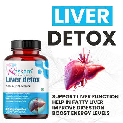 Raskam Liver Detox - 100 Capsules Natural Detoxification Formula - Digestive Enzymes - Supports Liver - Fit Health Fatty Liver Care- Body Detox Support