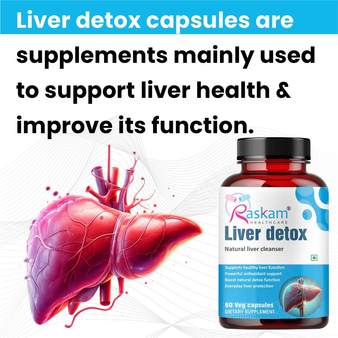 Raskam Liver Detox - 100 Capsules Natural Detoxification Formula - Digestive Enzymes - Supports Liver - Fit Health Fatty Liver Care- Body Detox Support