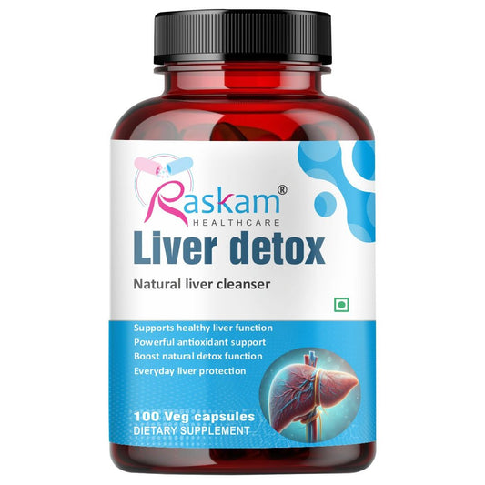 Raskam Liver Detox - 100 Capsules Natural Detoxification Formula - Digestive Enzymes - Supports Liver - Fit Health Fatty Liver Care- Body Detox Support
