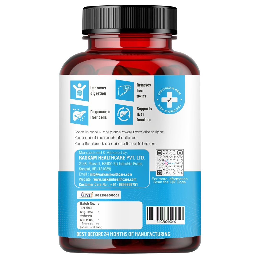 Raskam Liver Detox - 100 Capsules Natural Detoxification Formula - Digestive Enzymes - Supports Liver - Fit Health Fatty Liver Care- Body Detox Support