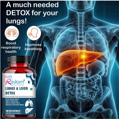 Raskam Lungs & Liver Detox Supplement | Milk Thistle & N-Acetyl Cysteine, Immune Support | 60 Veg Capsules