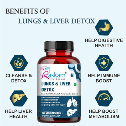 Raskam Lungs & Liver Detox Supplement | Milk Thistle & N-Acetyl Cysteine, Immune Support | 60 Veg Capsules