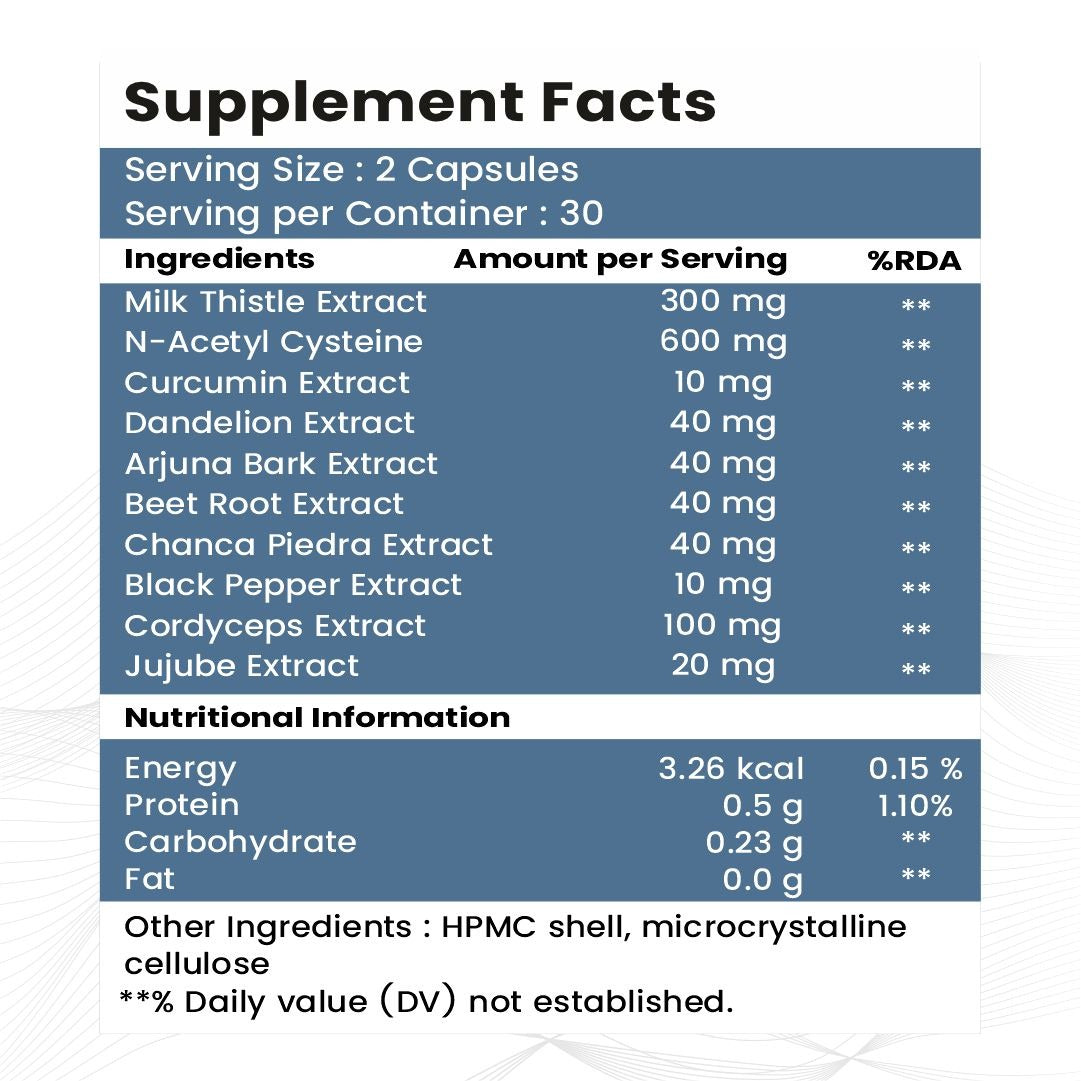 Raskam Lungs & Liver Detox Supplement | Milk Thistle & N-Acetyl Cysteine, Immune Support | 60 Veg Capsules