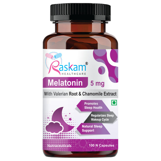 Raskam Melatonin 5mg- 100 capsules- Promotes Sleep and Relaxation