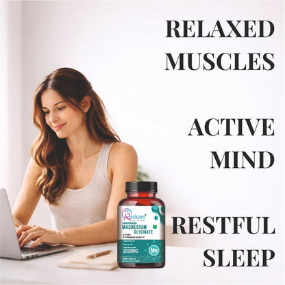 Raskam Magnesium Glycinate, 2000mg per serving, 120 vegetarian tablets, supports muscle recovery, sleep and nerve health