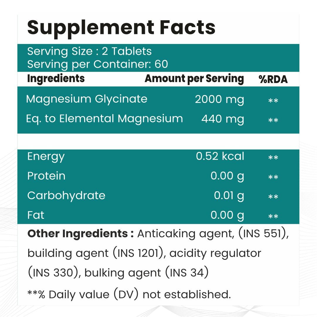 Raskam Magnesium Glycinate, 2000mg per serving, 120 vegetarian tablets, supports muscle recovery, sleep and nerve health