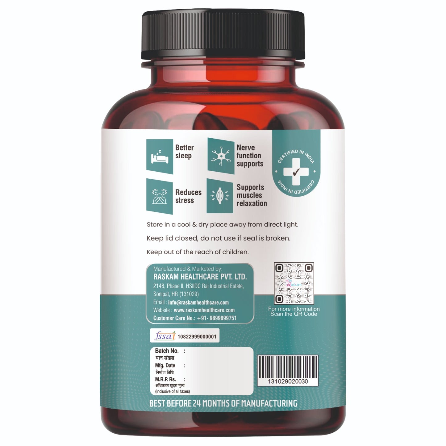 Raskam Magnesium L-Threonate Capsules for Brain Health, Memory & Focus Support | Improves Sleep Quality | 90 Veg Capsules