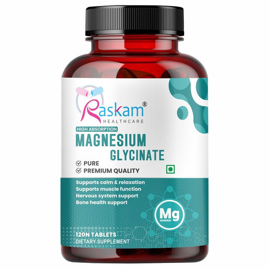 Raskam Magnesium Glycinate, 2000mg per serving, 120 vegetarian tablets, supports muscle recovery, sleep and nerve health
