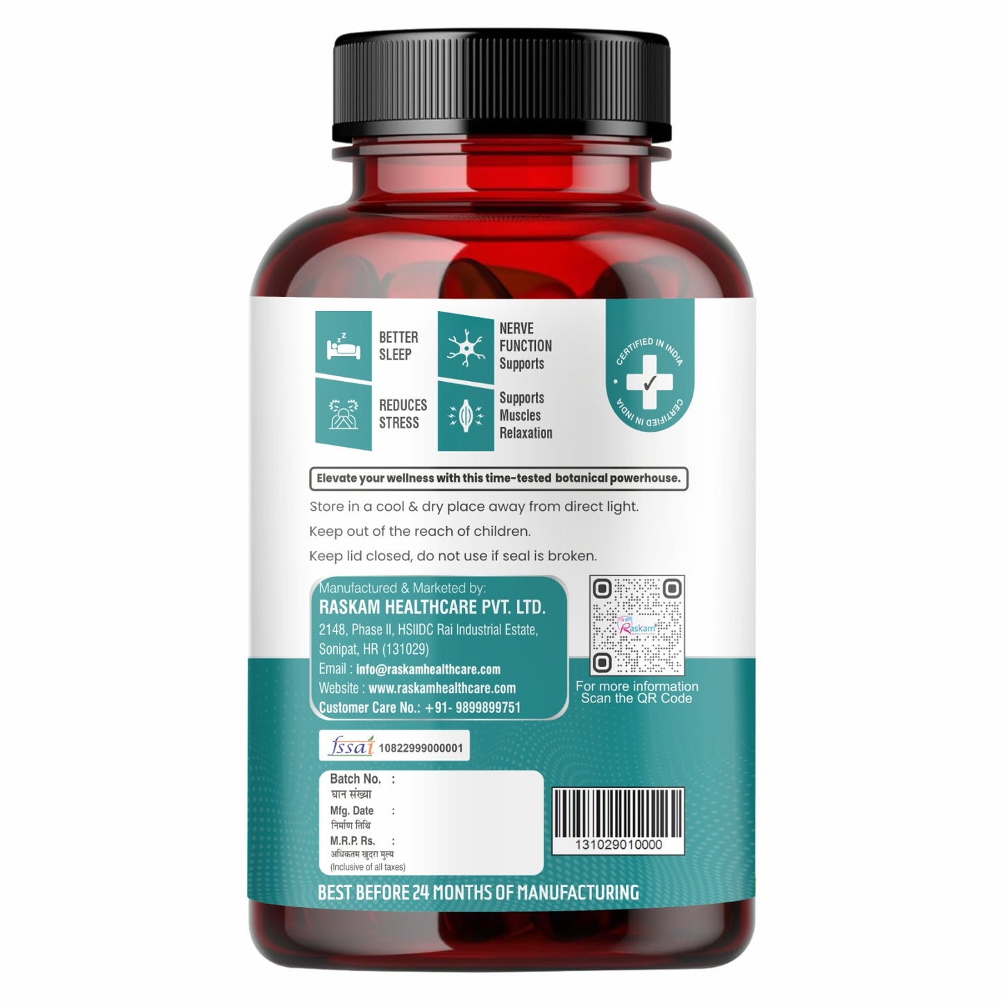 Raskam Magnesium Glycinate, 2000mg per serving, 120 vegetarian tablets, supports muscle recovery, sleep and nerve health