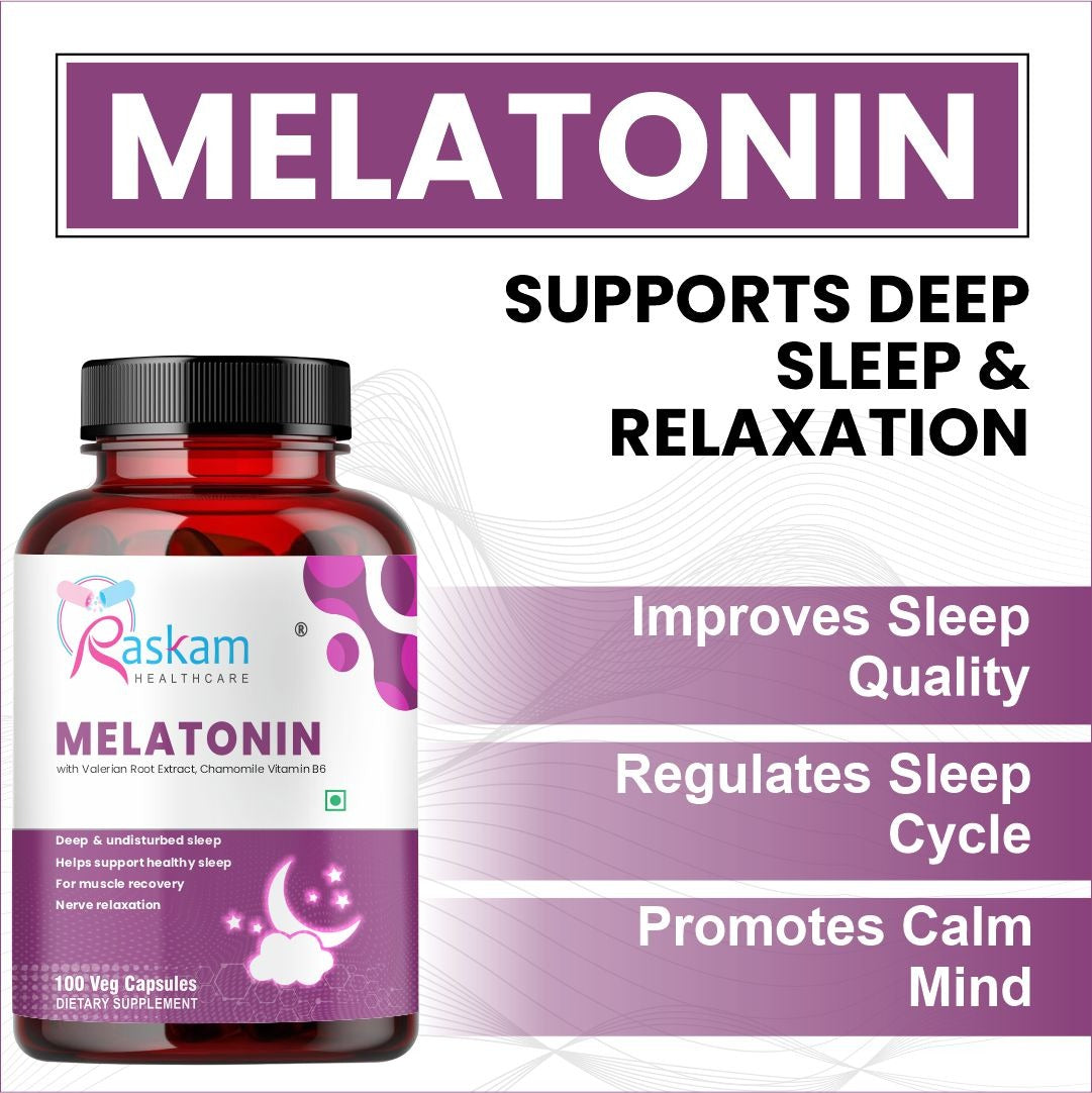 Raskam Melatonin 5mg- 100 capsules- Promotes Sleep and Relaxation