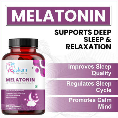 Raskam Melatonin 5mg- 100 capsules- Promotes Sleep and Relaxation