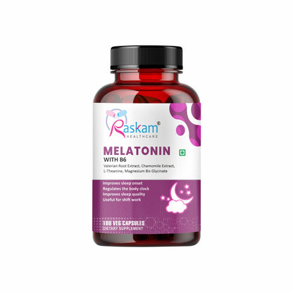 Raskam Melatonin 5mg- 100 capsules- Promotes Sleep and Relaxation