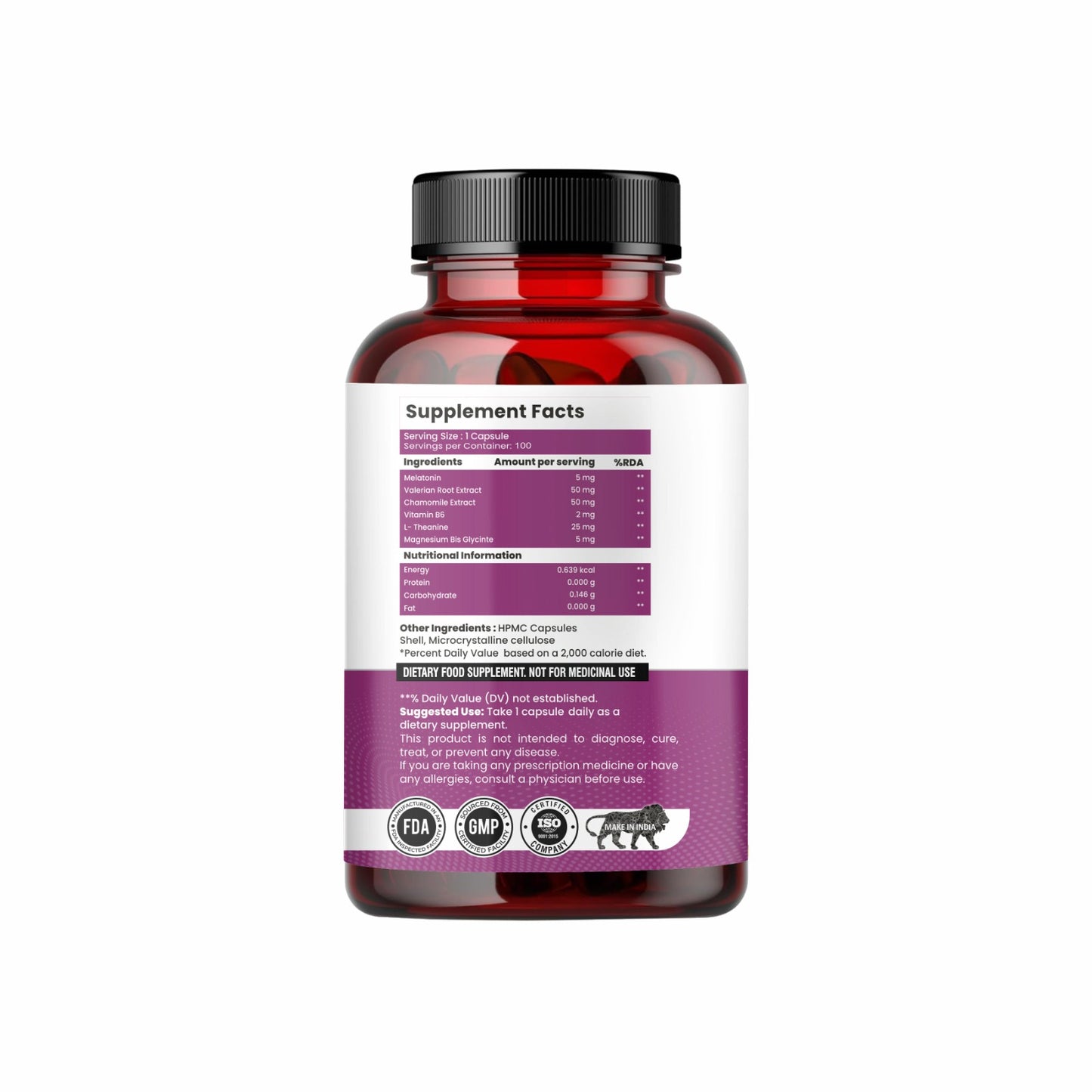 Raskam Melatonin 5mg- 100 capsules- Promotes Sleep and Relaxation