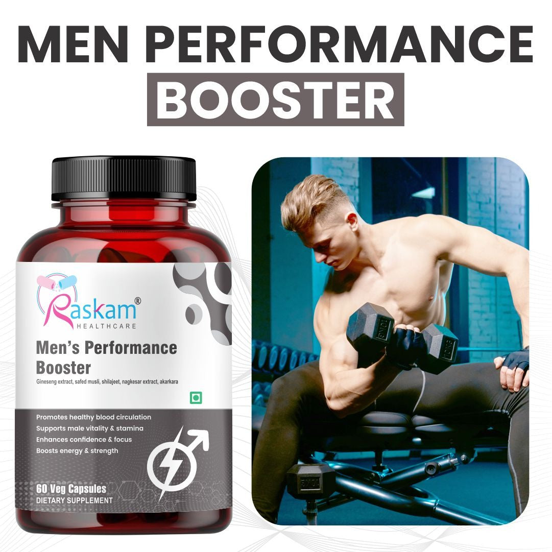 Raskam Men's Performance Booster 60 - Capsules - Improve Muscle Strength & Performance, Boost Energy for Men