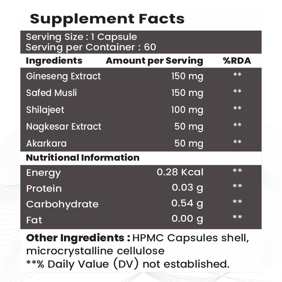 Raskam Men's Performance Booster 60 - Capsules - Improve Muscle Strength & Performance, Boost Energy for Men