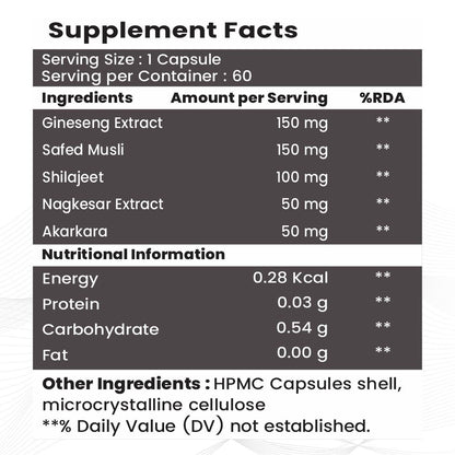 Raskam Men's Performance Booster 60 - Capsules - Improve Muscle Strength & Performance, Boost Energy for Men