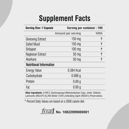 Raskam Men's Performance Booster 60 - Capsules - Improve Muscle Strength & Performance, Boost Energy for Men