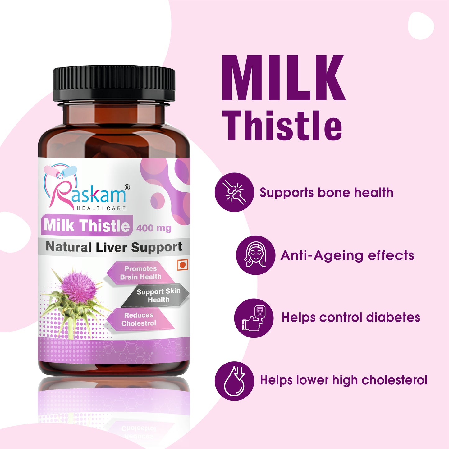 Raskam Milk Thistle-60 capsules Milk Thistle Extract for Complete Liver Support, Alcohol Detox & Protection Against Fatty Liver