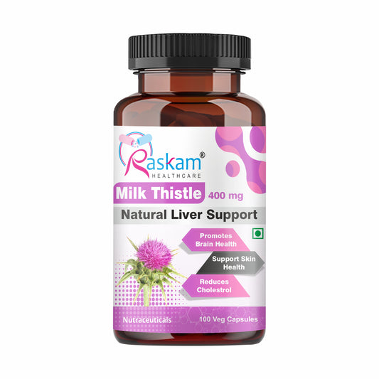 Raskam Milk Thistle-100 Veg capsules Milk Thistle Extract for Complete Liver Support, Alcohol Detox & Protection Against Fatty Liver