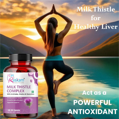 Raskam Milk Thistle Complex | Liver & Gall bladder health supplement | Antioxidant & anti- inflammatory | Liver Detox, Liver refresher | 100 Veg Capsules