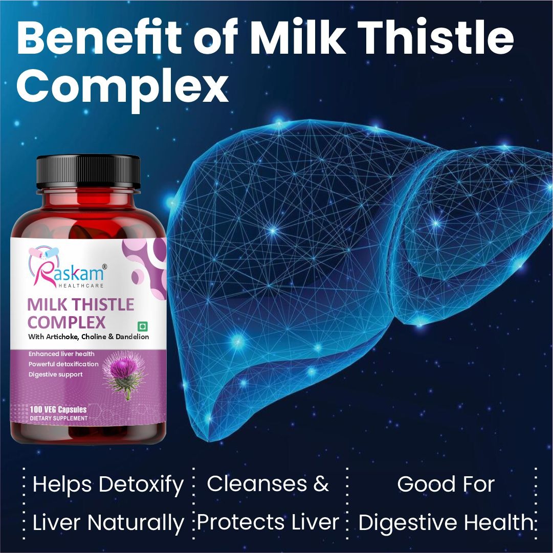 Raskam Milk Thistle Complex | Liver & Gall bladder health supplement | Antioxidant & anti- inflammatory | Liver Detox, Liver refresher | 100 Veg Capsules