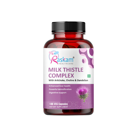 Raskam Milk Thistle Complex | Liver & Gall bladder health supplement | Antioxidant & anti- inflammatory | Liver Detox, Liver refresher | 100 Veg Capsules