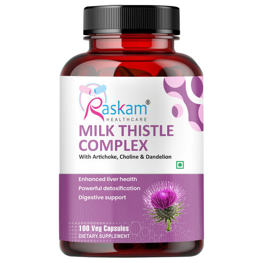 Raskam Milk Thistle Complex | Liver & Gall bladder health supplement | Antioxidant & anti- inflammatory | Liver Detox, Liver refresher | 100 Veg Capsules