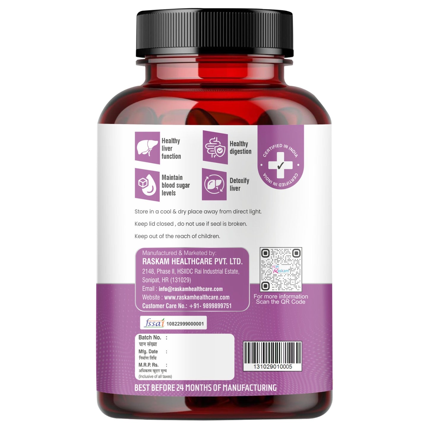 Raskam Milk Thistle Complex | Liver & Gall bladder health supplement | Antioxidant & anti- inflammatory | Liver Detox, Liver refresher | 100 Veg Capsules