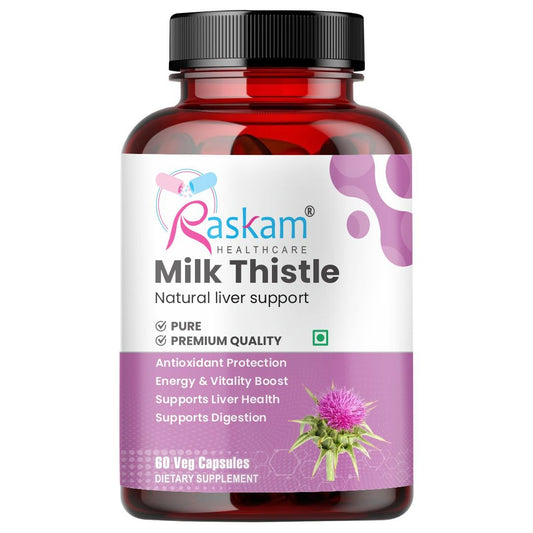 Raskam Milk Thistle-100 Veg capsules Milk Thistle Extract for Complete Liver Support, Alcohol Detox & Protection Against Fatty Liver