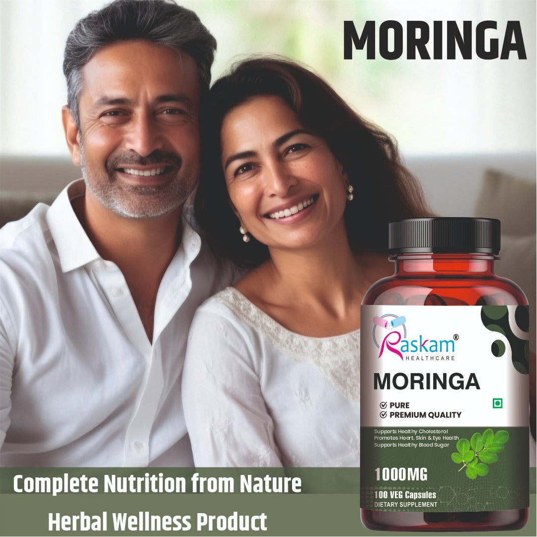Raskam Moringa 100 Capsules- Helps Lower Blood Sugar & Cholesterol Levels,  Boost Metabolism and Digestion
