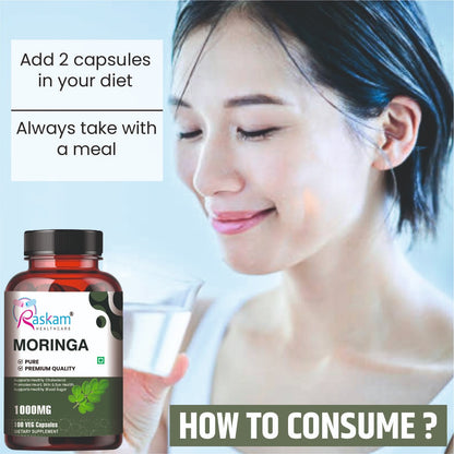 Raskam Moringa 100 Capsules- Helps Lower Blood Sugar & Cholesterol Levels,  Boost Metabolism and Digestion