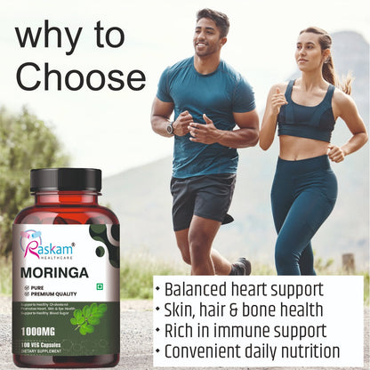 Raskam Moringa 100 Capsules- Helps Lower Blood Sugar & Cholesterol Levels,  Boost Metabolism and Digestion