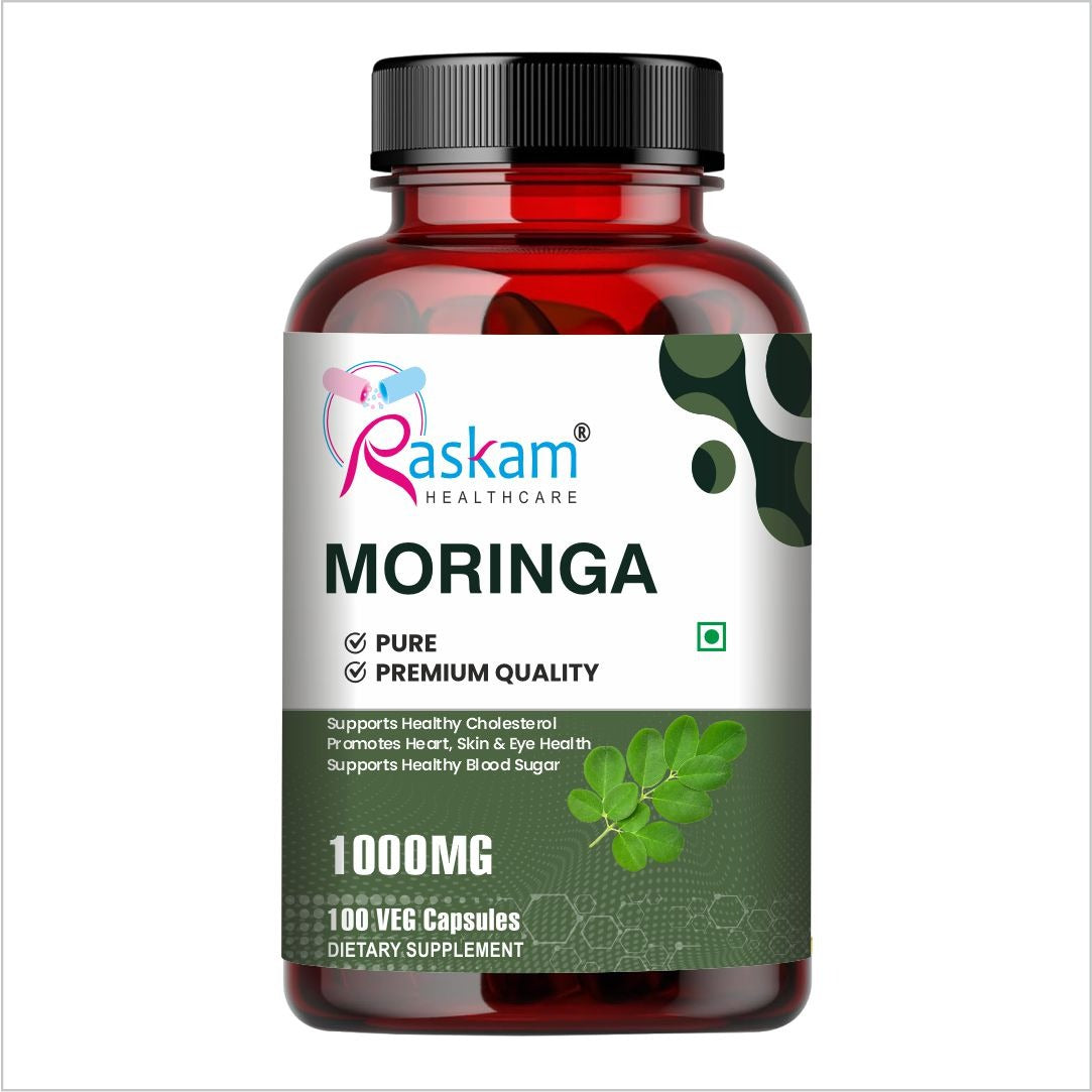 Raskam Moringa 100 Capsules- Helps Lower Blood Sugar & Cholesterol Levels,  Boost Metabolism and Digestion