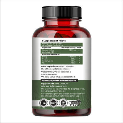 Raskam Moringa 100 Capsules- Helps Lower Blood Sugar & Cholesterol Levels,  Boost Metabolism and Digestion