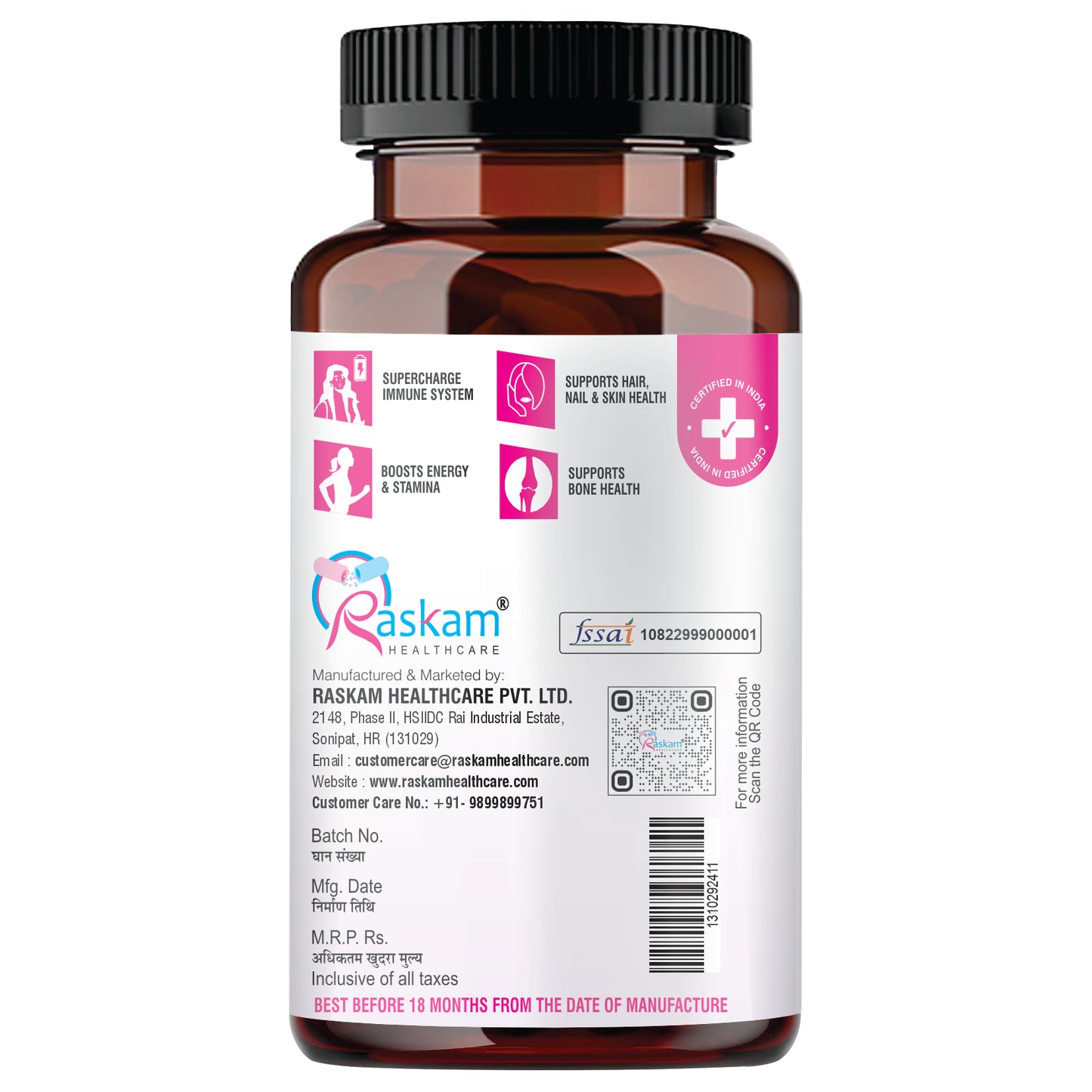 Raskam Multi Women - 100 Tablets-No.1 Multivitamin for Women with Biotin, Vitamin C & 29 vital Nutrients for Overall Health, Radiance, Strong Bones & Immunity