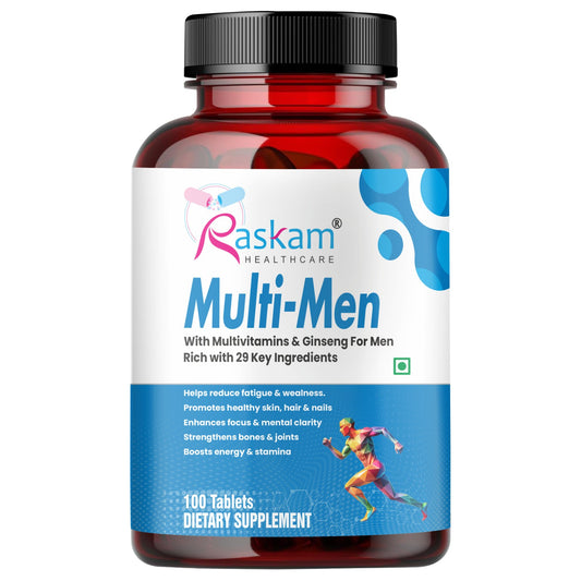 Raskam Multi Men - 100 Tablets-No.1 Multivitamin for Men with Panax Ginseng, Gingko Biloba & 29 vital Nutrients for Overall Health, Vitality , Strong Bones & Immunity