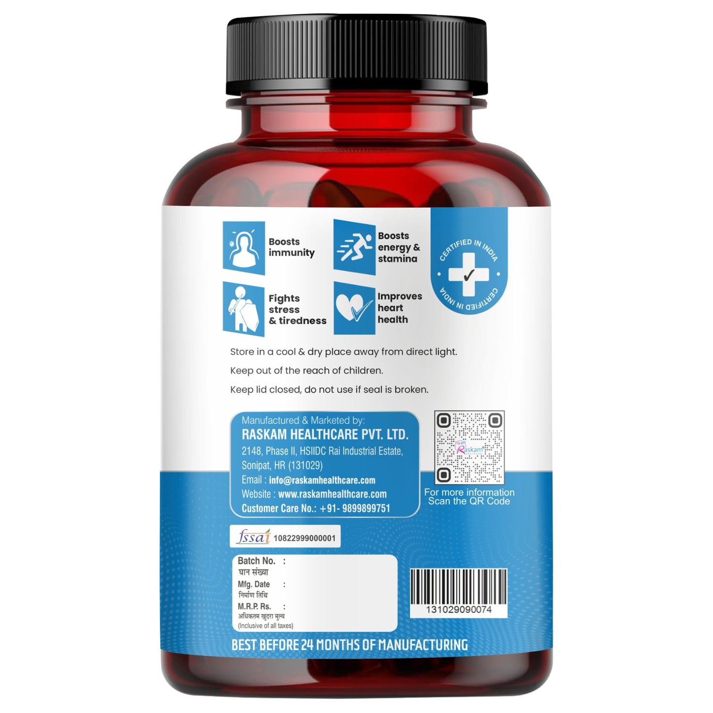 Raskam Multi Men - 100 Tablets-No.1 Multivitamin for Men with Panax Ginseng, Gingko Biloba & 29 vital Nutrients for Overall Health, Vitality , Strong Bones & Immunity