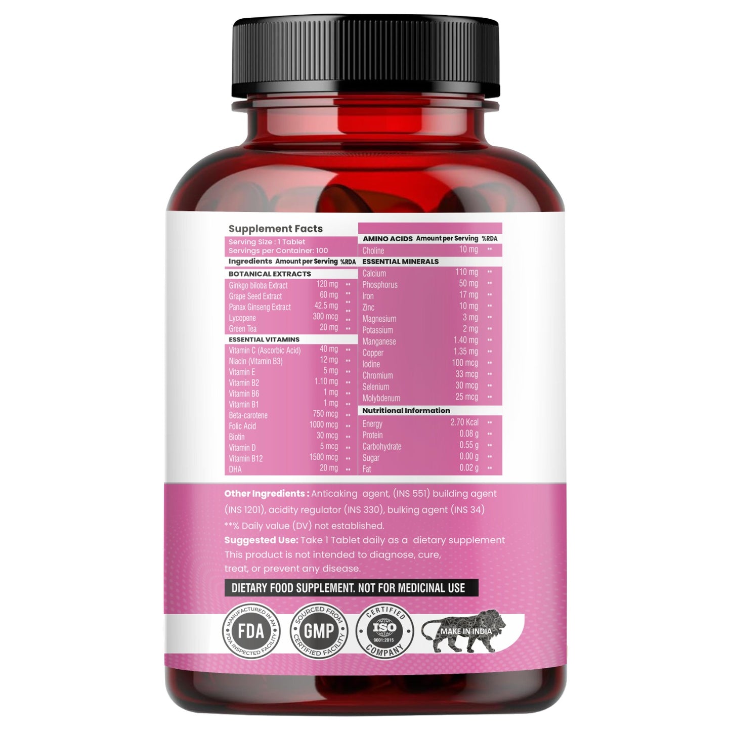 Raskam Multi Women - 100 Tablets-No.1 Multivitamin for Women with Biotin, Vitamin C & 29 vital Nutrients for Overall Health, Radiance, Strong Bones & Immunity