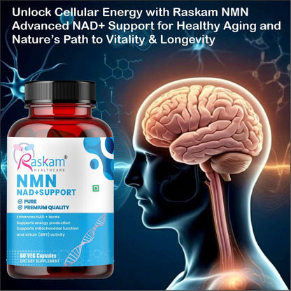 Raskam NMN 500mg capsules | Ultra-Pure 99% NMN for Longevity & Anti-Aging | NAD+ Boost, Cellular Energy & DNA Repair Support
