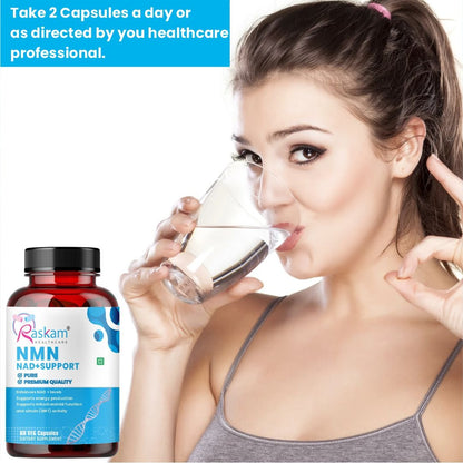 Raskam NMN 500mg capsules | Ultra-Pure 99% NMN for Longevity & Anti-Aging | NAD+ Boost, Cellular Energy & DNA Repair Support
