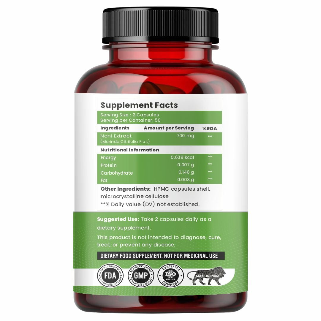 Raskam Noni Extract 700mg-100 Veg Capsules-Good For Body Detoxifier, Immunity Booster, Joint Pain Relief , Restful Sleep