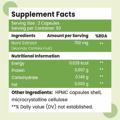 Raskam Noni Extract 700mg-100 Veg Capsules-Good For Body Detoxifier, Immunity Booster, Joint Pain Relief , Restful Sleep