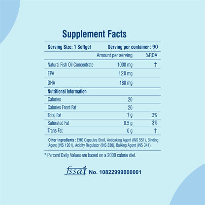 Raskam Omega 3 - 90 Softgels- For Men And Women,Omega3  2-3 Serving , for Brain, Heart, Eyes, and Joints Health