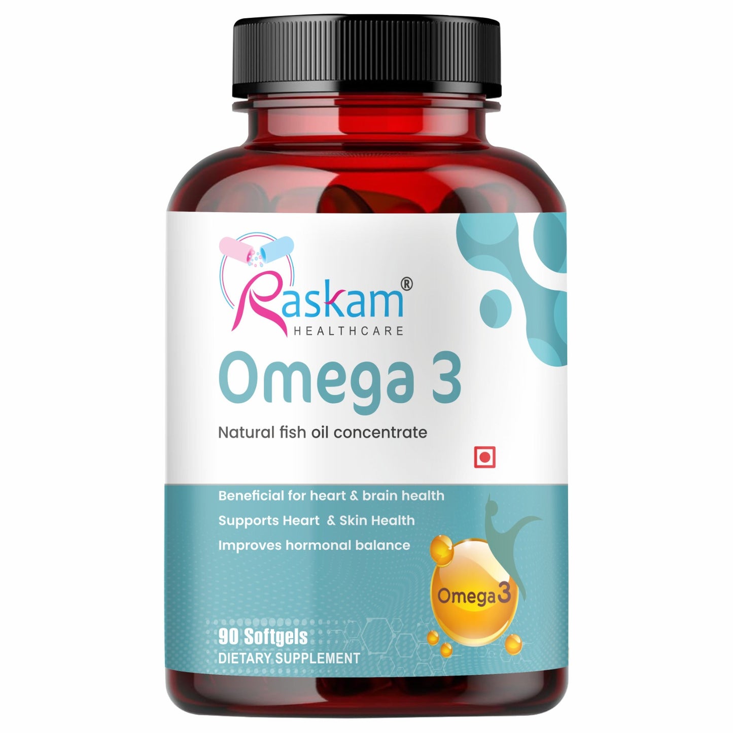 Raskam Omega 3 - 90 Softgels- For Men And Women,Omega3  2-3 Serving , for Brain, Heart, Eyes, and Joints Health