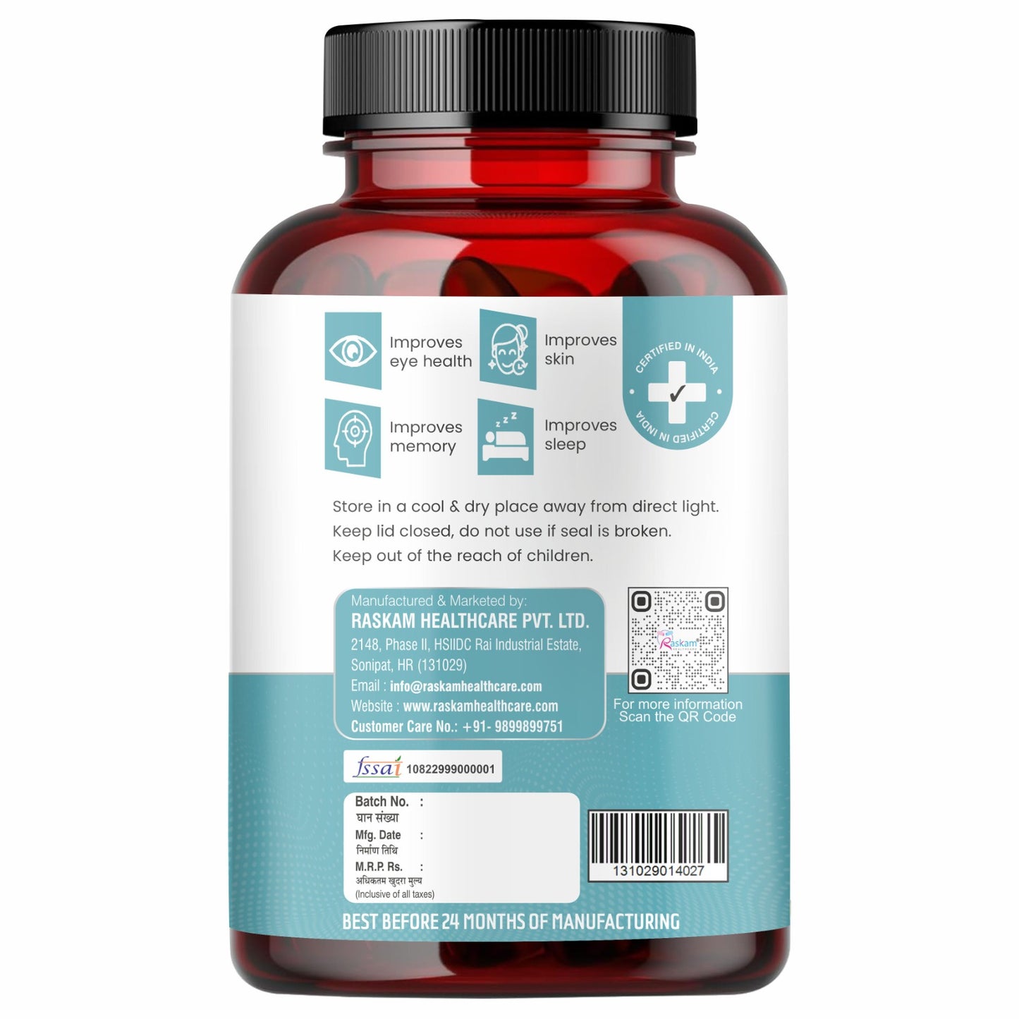 Raskam Omega 3 - 90 Softgels- For Men And Women,Omega3  2-3 Serving , for Brain, Heart, Eyes, and Joints Health