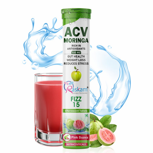 Raskam Apple Cider Vinegar (ACV) Moringa | Master Your Appetite & Boost Immunity | Natural Energy with Antioxidants | No Added Sugar | Guava Flavor | 15 Fizz Tablets (500mg)