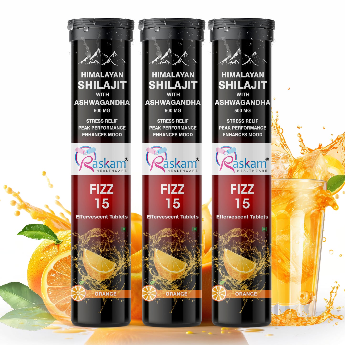 Raskam Himalayan Shilajit With Ashwagandha Effervescent Tablets for Strength, Performance & Muscle recovery | Ayush Approved
