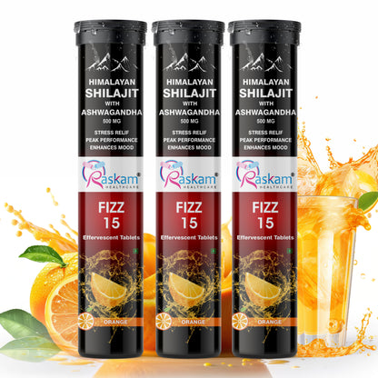 Raskam Himalayan Shilajit With Ashwagandha Effervescent Tablets for Strength, Performance & Muscle recovery | Ayush Approved